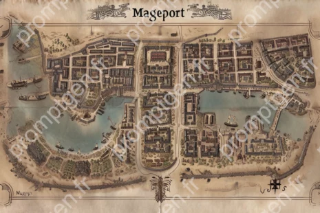 Mageport - Ville médiévale - Carte - Prompt Midjourney