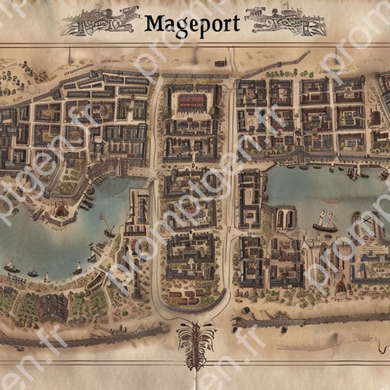 Mageport - Ville médiévale - Carte - Prompt Midjourney